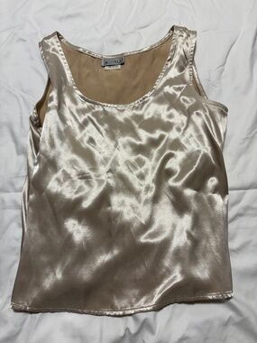 Vintage 1998 Mirrors Silky Satin Tank Top - Champagne Gold M